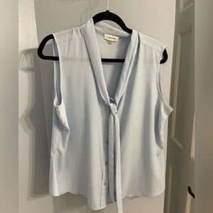 Calvin Klein Sleeveless Blue Tie Blouse